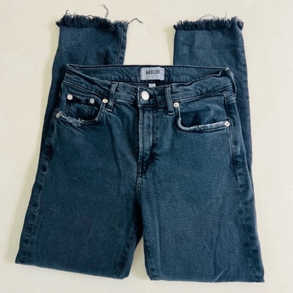 Agolde Toni Black Charcoal Mid Rise Straight Leg Jeans 24